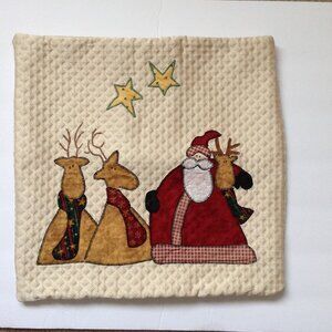 Christmas Cream Cushion Cover Applique Santa 16” Square Festive Home Decor